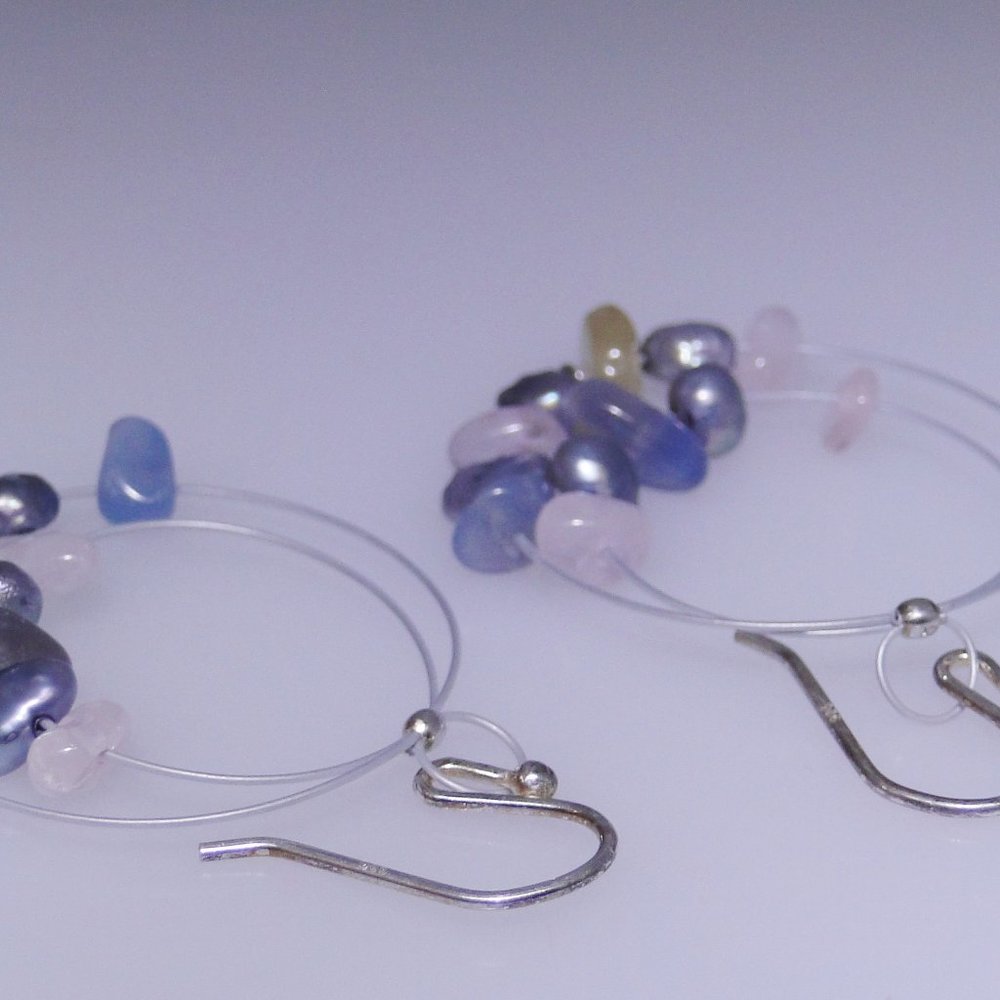 Hoop earrings, sterling and gemstones NWOT - Picture 3 of 3